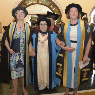 Jill Johnes with Mrs Zakaria and Jane Owen Lynch at a graduation in Aurangabad, India